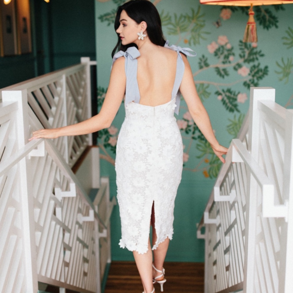 by Watters 'Ambrosia' Bow-Strap Lace Midi Dress (NWT) - Picture 3 of 8